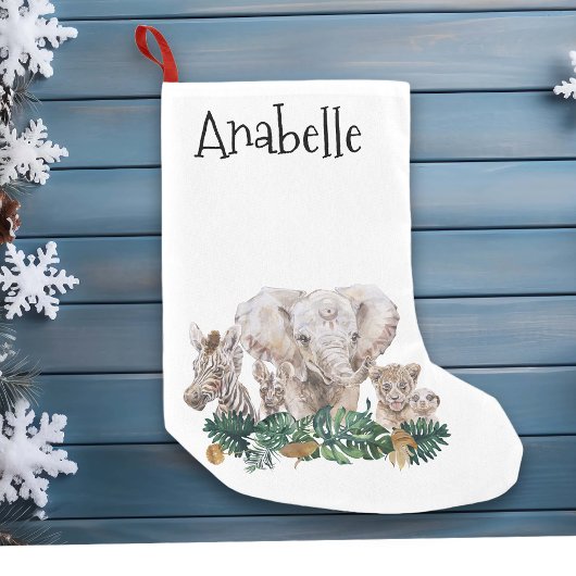 クリスマスジャングルサファリ動物ゾウ名 スモールクリスマスストッキング