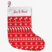 クリスマスジャンパースタイルのパロットとヤシの木の赤 スモールクリスマスストッキング (正面)
