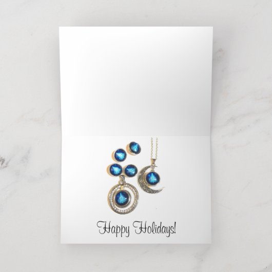 クリスマスジュエリーツリーブルーブラックブライトムーン 箔シーズンカード (内側レイダウン)