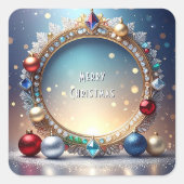 クリスマスジュエルフレームホリデーステッカー スクエアシール (正面)