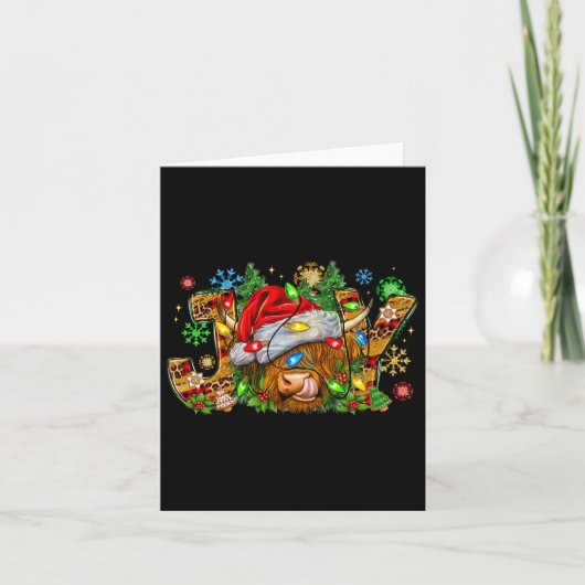 クリスマスジョイかわいいハイランドカウサンタ帽Xma カード (正面)