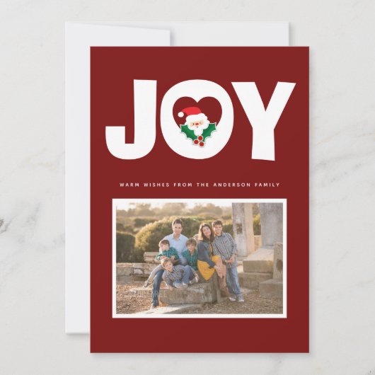 クリスマスジョイとホリーベリーサンタファミリーの写真 シーズンカード (正面)
