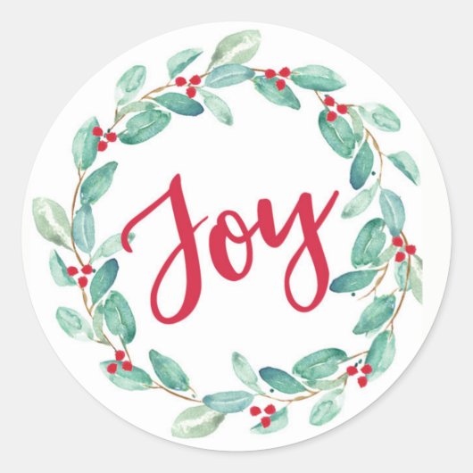 クリスマスジョイウォーターカラーリースシール ラウンドシール (正面)