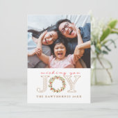 クリスマスジョイウォーターカラーリースフォトカード シーズンカード (スタンド正面)