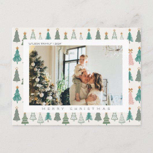 クリスマスジョイクリスマスファミリー写真 シーズンポストカード (正面)
