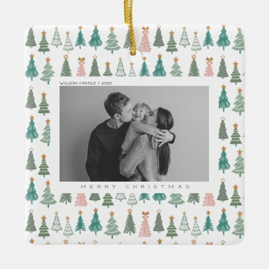 クリスマスジョイクリスマスファミリー写真 セラミックオーナメント (正面)
