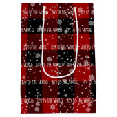 クリスマスジョイザワールド文字イン雪片 ミディアムペーパーバッグ (裏面)