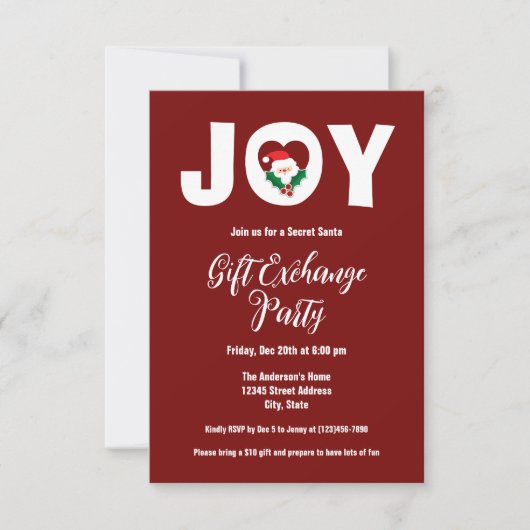 クリスマスジョイシークレットサンタギフト交換パーティー 招待状 (正面)