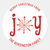 クリスマスジョイタイポグラフィスノーフレーク封筒用シール ラウンドシール (正面)