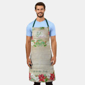 クリスマスジョイトゥワールドブルゴーニュPoinsettiaフローラ エプロン (着用した状態)