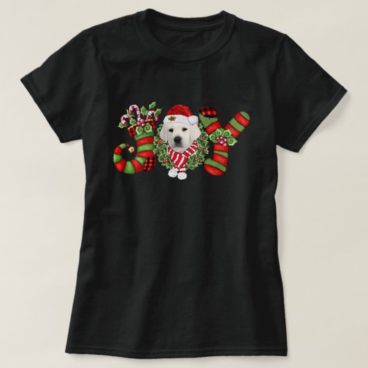 クリスマスジョイドワーフストッキングホワイトラブラドール Tシャツ (デザイン正面)