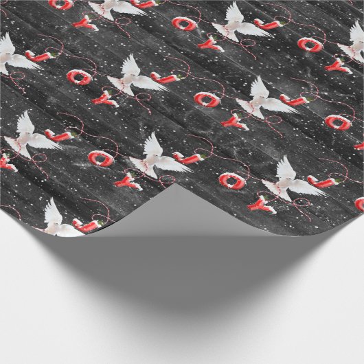 クリスマスジョイドーブオンウッドラッピング紙 ラッピングペーパー (角)