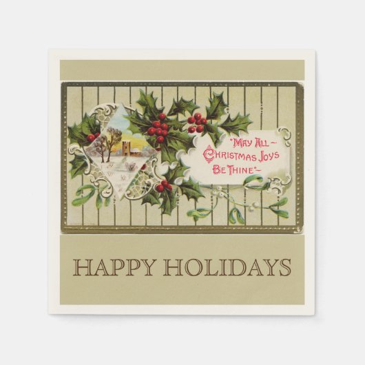 クリスマスジョイハッピーホリデー スタンダードカクテルナプキン (正面)