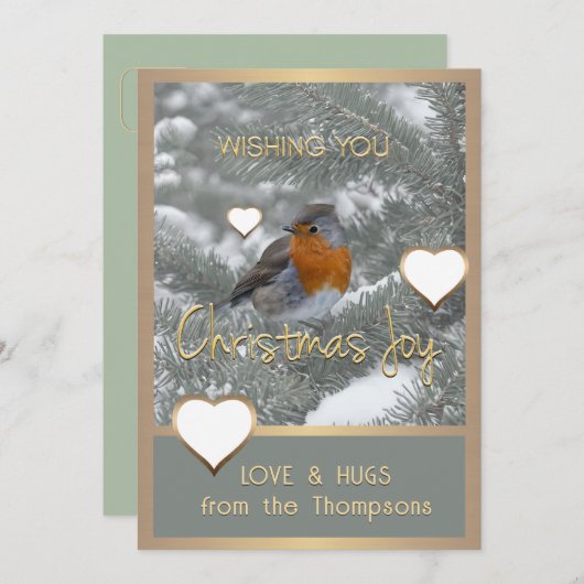 クリスマスジョイハートソンバードスノーエバーグリーンツリー シーズンカード (正面/裏面)