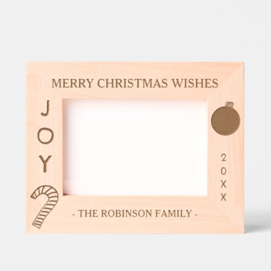 クリスマスジョイファミリー名6 x 4, 7 x 5写真 レーザー彫刻フレーム (正面)