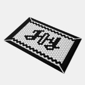 クリスマスジョイフェイクルタイルブラックアンドホワイトファームハウス ドアマット (アングル)