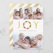 クリスマスジョイフォトコラージュ金ゴールドフェイクフォイルホリデイ シーズンカード (正面/裏面)