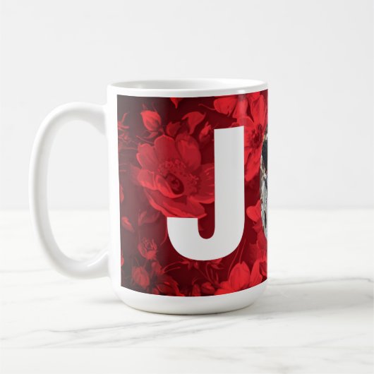 クリスマスジョイフォトビューティフルレッドフローラ コーヒーマグカップ (左)