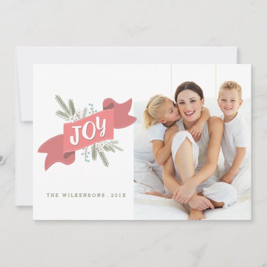 クリスマスジョイホリデーバナーフォトグリーティング シーズンカード (正面)