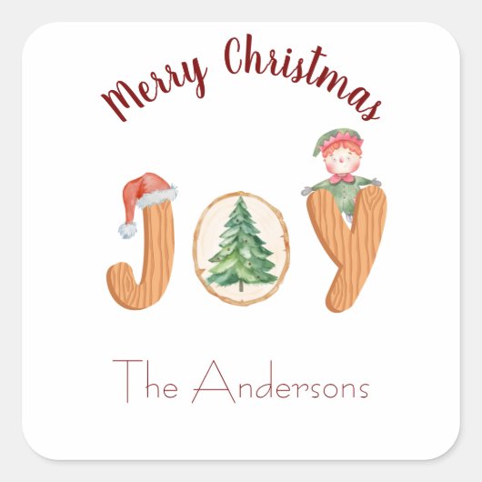 クリスマスジョイホワイトレッド スクエアシール (正面)