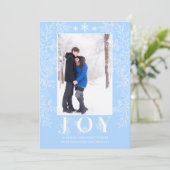 クリスマスジョイモダンフローララインアートブルー写真 シーズンカード (スタンド正面)