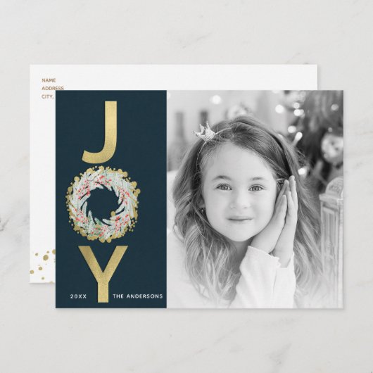 クリスマスジョイリースゴールドフォイルモダン写真 シーズンポストカード (正面/裏面)