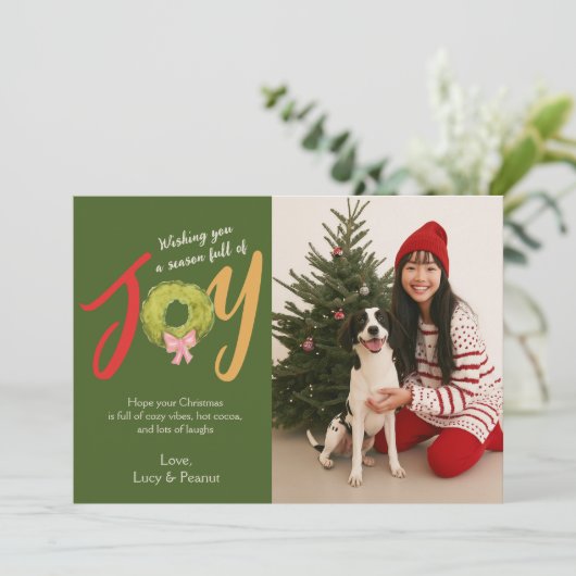 クリスマスジョイリースボウおもしろいタイポグラフィかわいい シーズンカード (スタンド正面)