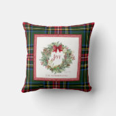 クリスマスジョイリースボウウォーター色タータンチェックプレイド クッション (裏面)