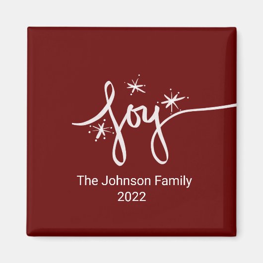 クリスマスジョイレタリング手描きピンクのスノーフレーク マグネット (正面)