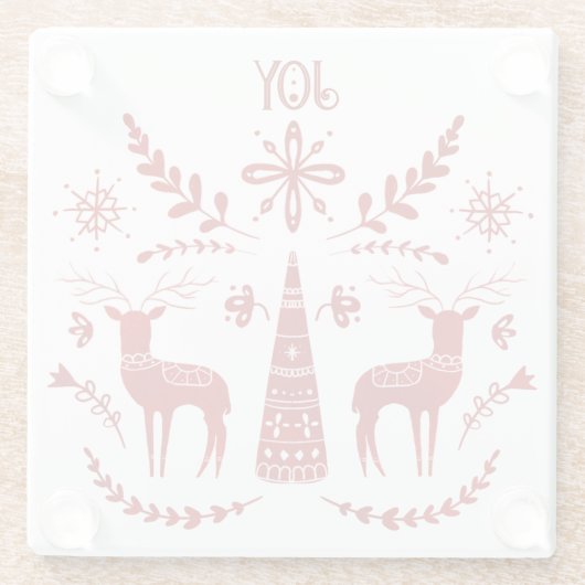 クリスマスジョイレッドスカンジナビアフォークアートトナカイ ガラスコースター (裏面)