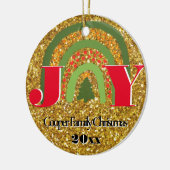 クリスマスジョイレッド金ゴールドグリーンレインボーがパーソナライズ セラミックオーナメント (左)