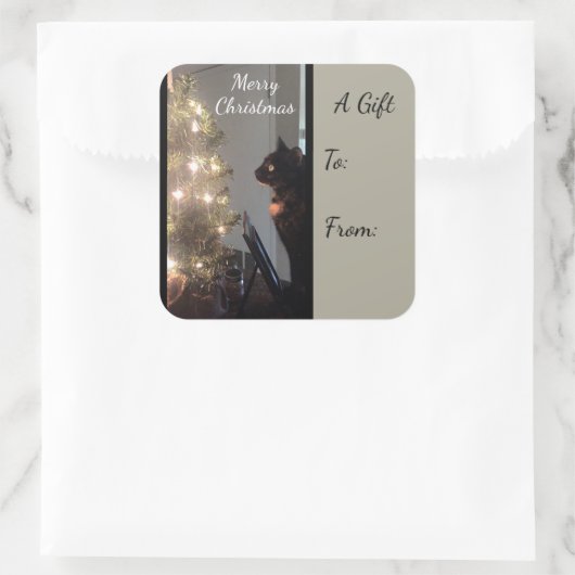 クリスマスジョイ三毛猫ギフトステッカー スクエアシール (バッグ)