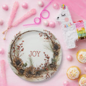 クリスマスジョイ小枝リースパインコーンレッドベリー ペーパープレート (パーティー)