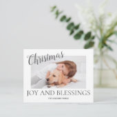 クリスマスジョイ恵みモダン写真ミニマル白 シーズンポストカード (スタンド正面)