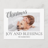 クリスマスジョイ恵みモダン写真ミニマル白 シーズンポストカード (正面)
