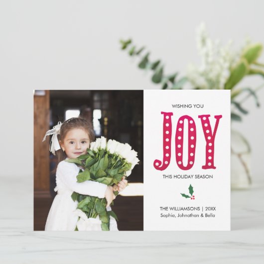 クリスマスジョイ手書きの休日の写真 シーズンカード (スタンド正面)