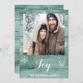 クリスマスジョイ素朴な緑の木のフォトカード シーズンカード (正面/裏面)