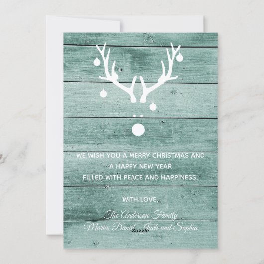 クリスマスジョイ素朴な緑の木のフォトカード シーズンカード (裏面)