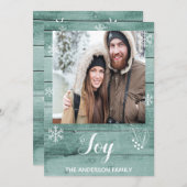 クリスマスジョイ素朴な緑の木のフォトカード シーズンカード (正面/裏面)