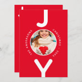 クリスマスジョイ赤い白シンプルいフォトカード (正面/裏面)