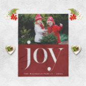 クリスマスジョイ赤と白ホリデー写真 フリースブランケット