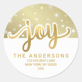 クリスマスジョイ金ゴールド手書き差出人住所 ラウンドシール