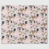 クリスマスジョイ雪片かわいいフォトコラージュピンク ラッピングペーパー (フラット)