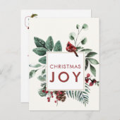 クリスマスジョイ(鳥)ショウジョウコウカンチョウとベリーとバードスタンプ ポストカード (正面/裏面)