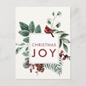 クリスマスジョイ(鳥)ショウジョウコウカンチョウとベリーとバードスタンプ ポストカード (正面)