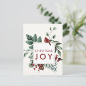クリスマスジョイ(鳥)ショウジョウコウカンチョウとベリーとバードスタンプ ポストカード (スタンド正面)
