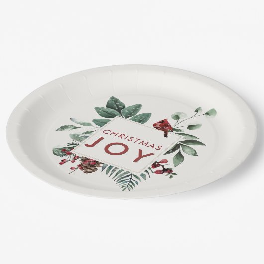 クリスマスジョイ(鳥)ショウジョウコウカンチョウバードベリー ペーパープレート (アングル)