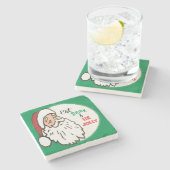 クリスマスジョリーサン食べタヴィンテージドリンクすてきビー ストーンコースター (横)