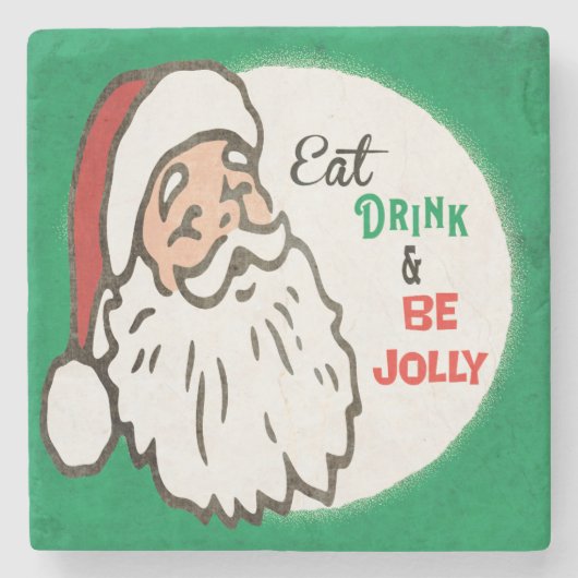 クリスマスジョリーサン食べタヴィンテージドリンクすてきビー ストーンコースター (正面)