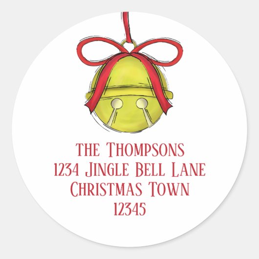クリスマスジングルベルポエティックな差出人住所ラベル ラウンドシール (正面)